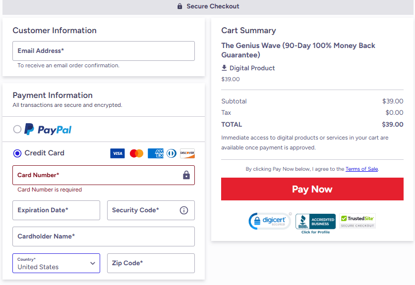 The Genius Wave  checkout Page